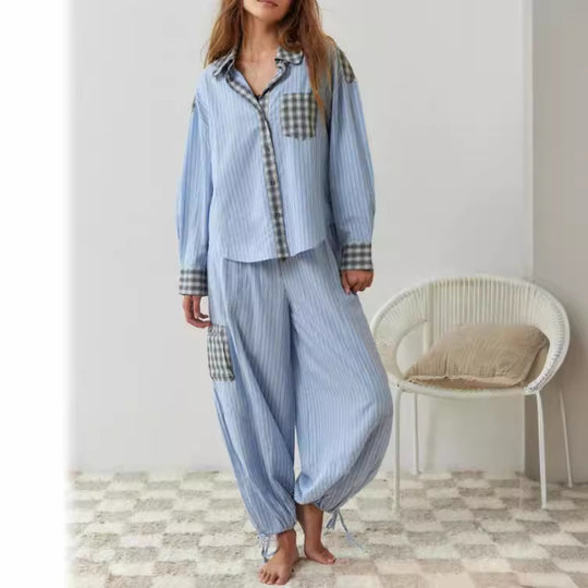 Damen lässiges Komplettset mit Karomuster aus weichem Material Heidi-Mode