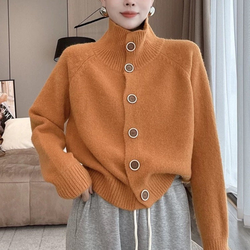 Damen kuscheliger Hochkragen-Cardigan mit Knopfdetails Heidi-Mode