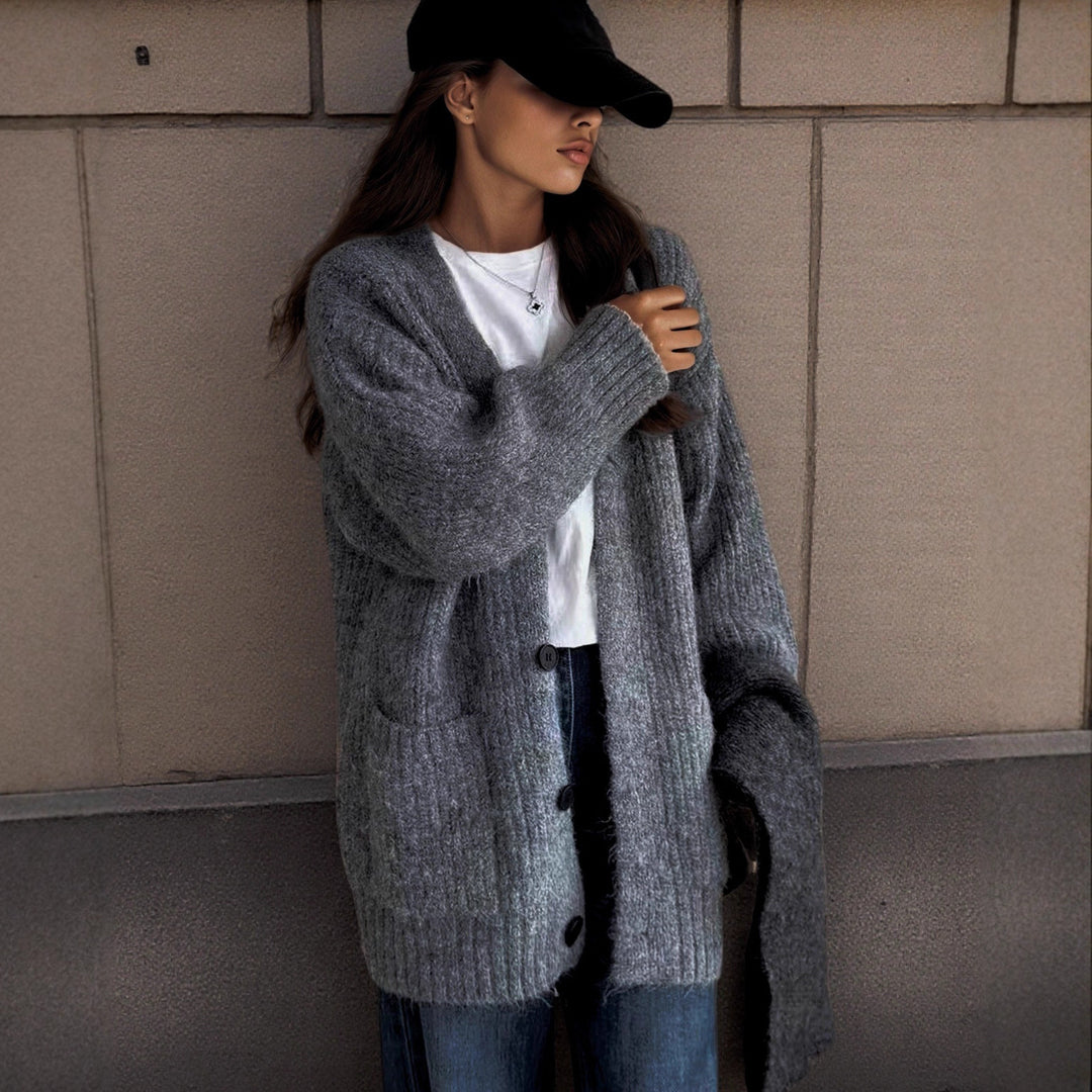 Damen Grobstrick-Cardigan mit einzigartigen Strukturmustern und praktischen Taschen Heidi-Mode