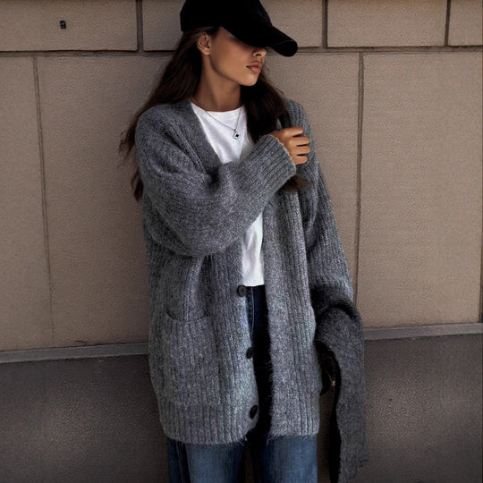 Damen Grobstrick-Cardigan mit einzigartigen Strukturmustern und praktischen Taschen Heidi-Mode