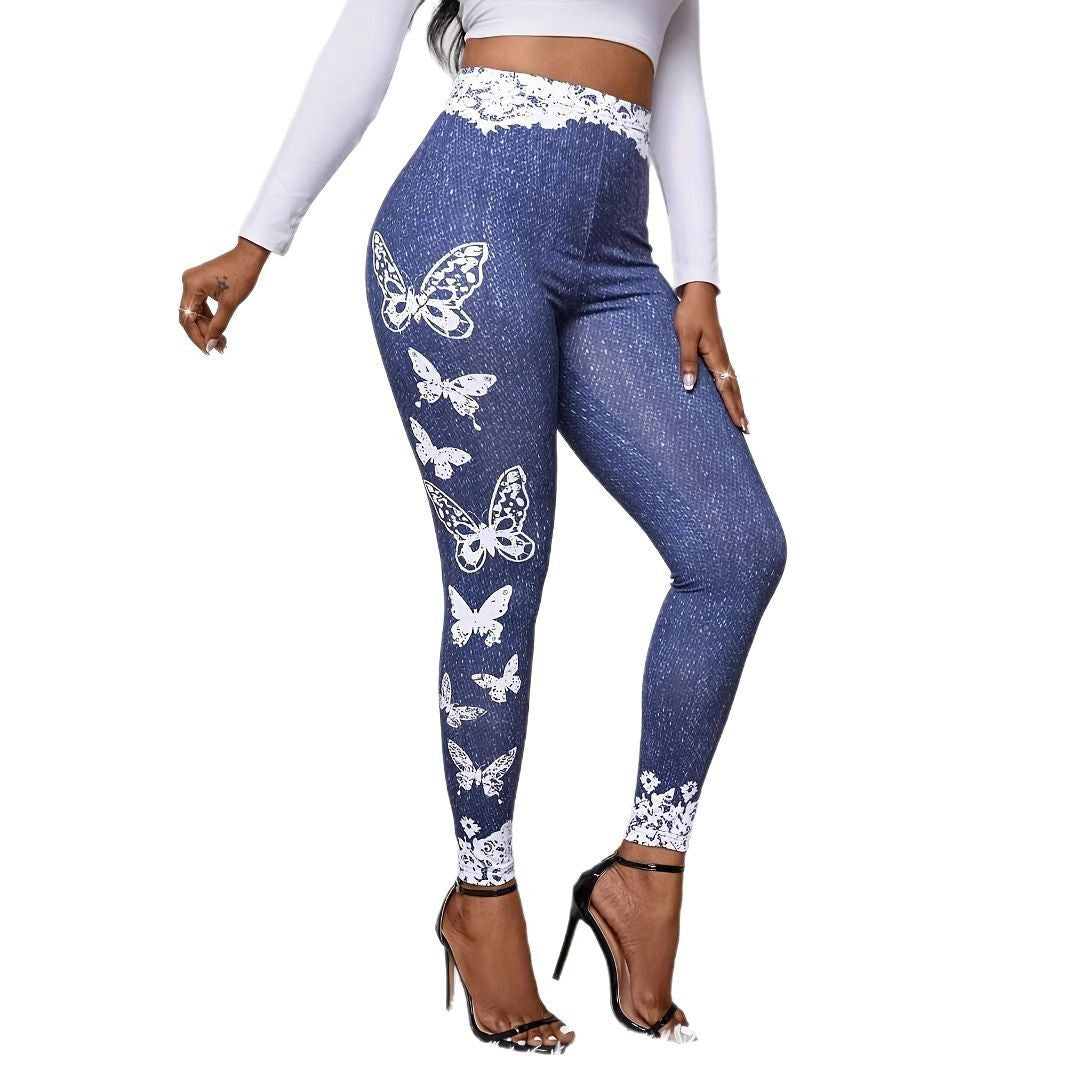 Damen Leggings mit hohem Taillenbund und femininen Spitzenakzenten Heidi-Mode