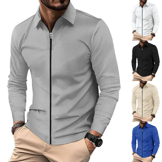 Herren Sportliches Langarm-T-Shirt mit Reißverschluss und atmungsaktiver Struktur Heidi-Mode