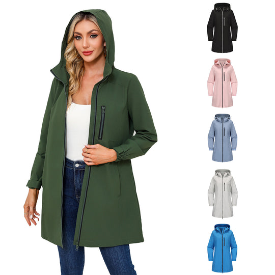 Damen modische Regenjacke mit Kapuze und praktischen Taschen Heidi-Mode