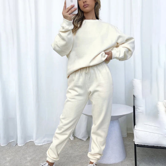 Damen bequemer und eleganter Freizeit-Loungewear-Anzug mit Kordelzug und hohen Bündchen Heidi-Mode