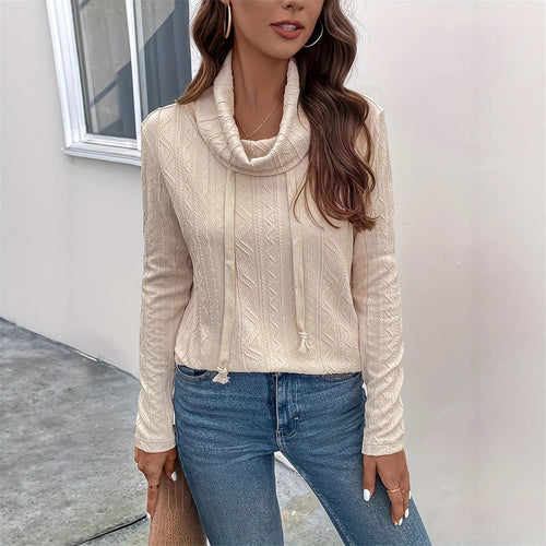 Damen Cowl-Neck Pullover mit strukturiertem Musterdetail und langem Arm Heidi-Mode