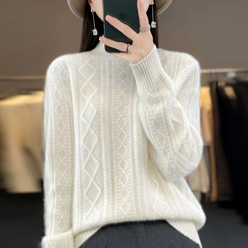 Damen Hochwertiger Strickpullover mit Stehkragen und Zopfdesign Heidi-Mode
