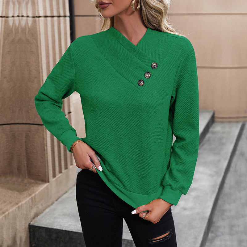 Damen eleganter Pullover mit asymmetrischem Ausschnitt und Knopfdetails Heidi-Mode