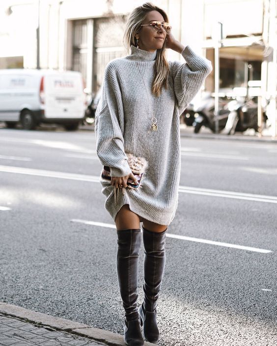 Damen Modisches Strickkleid mit hohem Kragen und oversize Schnitt Heidi-Mode