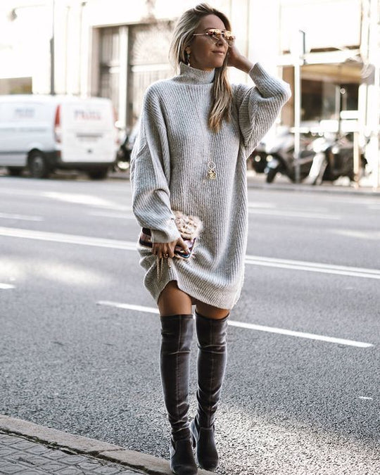 Damen Modisches Strickkleid mit hohem Kragen und oversize Schnitt Heidi-Mode