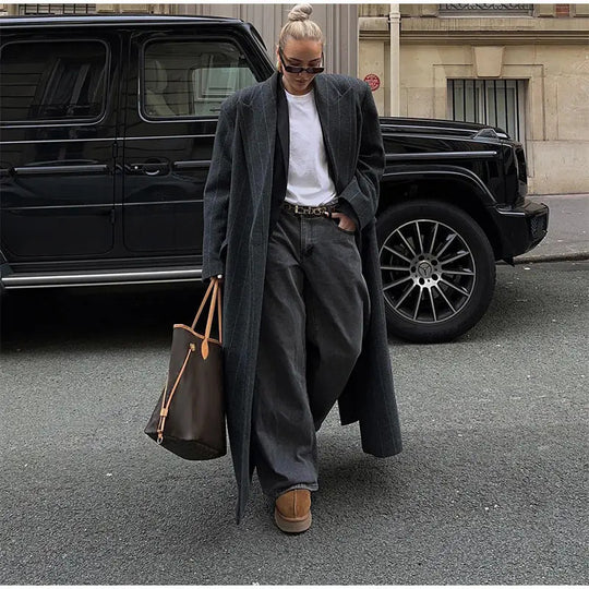 Damen Oversized Mantel mit Nadelstreifen Heidi-Mode