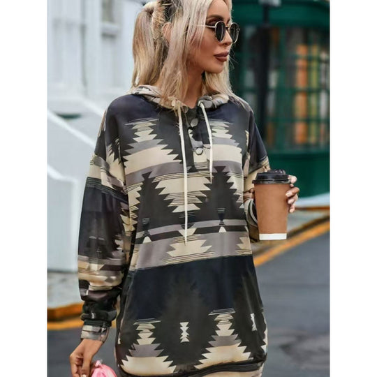 Damen Relaxed Fit Bohemian Grafik Hoodie Heidi-Mode
