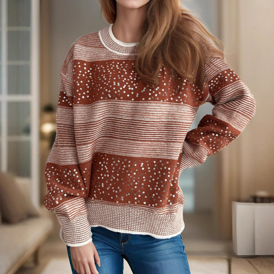 Damen modischer Pullover mit funkelnden Applikationen Heidi-Mode