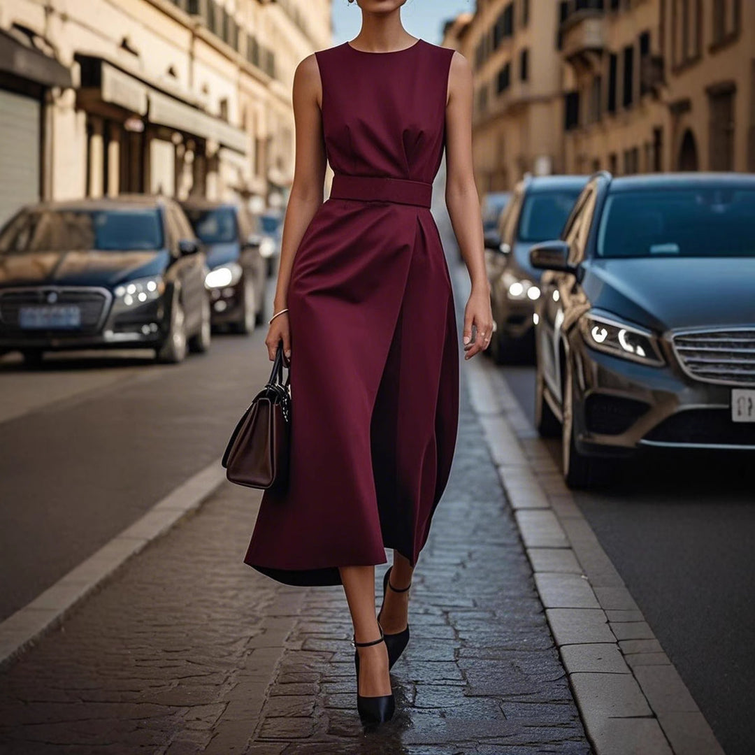 Damen Elegantes und fließendes Maxikleid mit Taillengürtel Heidi-Mode