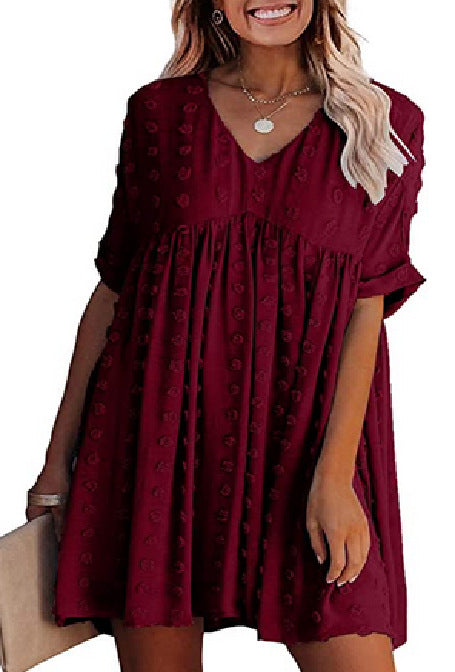 Heidi-Mode | Locker Sitzendes Kurzärmliges Weites Taillenkleid