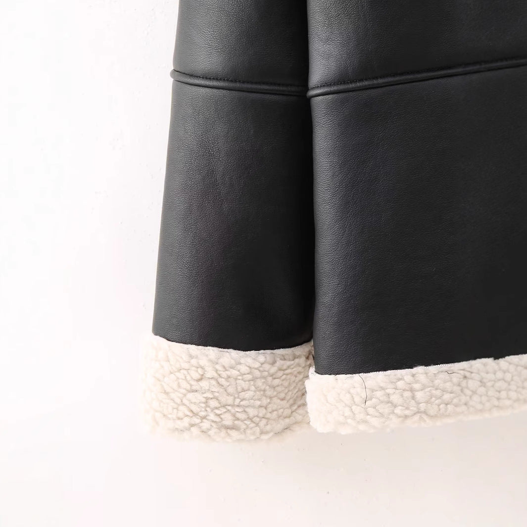 Damen angesagte Kunstlederjacke mit kuscheligem Innenfutter Heidi-Mode