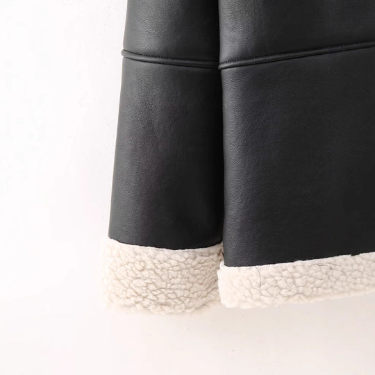Damen angesagte Kunstlederjacke mit kuscheligem Innenfutter Heidi-Mode