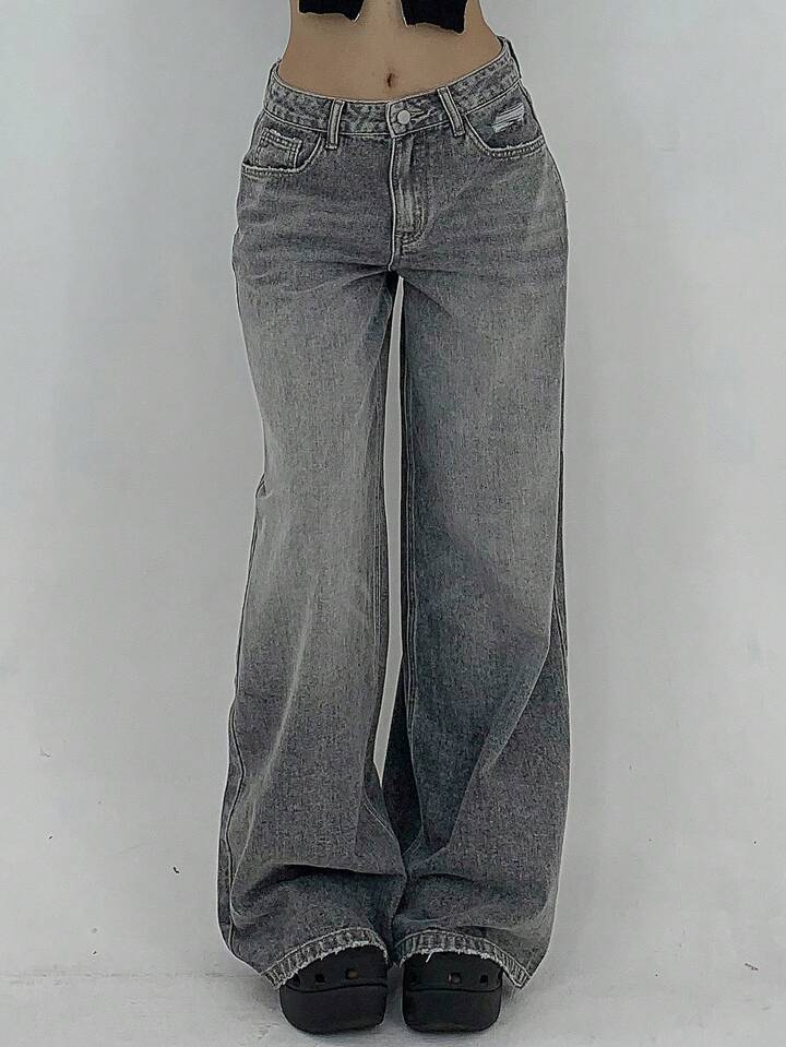 Damen Weite Jeans im lässigen Schnitt mit hohem Bund und modischen Steppnähten Heidi-Mode