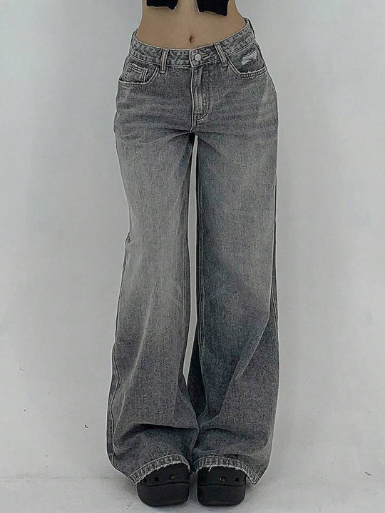 Damen Weite Jeans im lässigen Schnitt mit hohem Bund und modischen Steppnähten Heidi-Mode