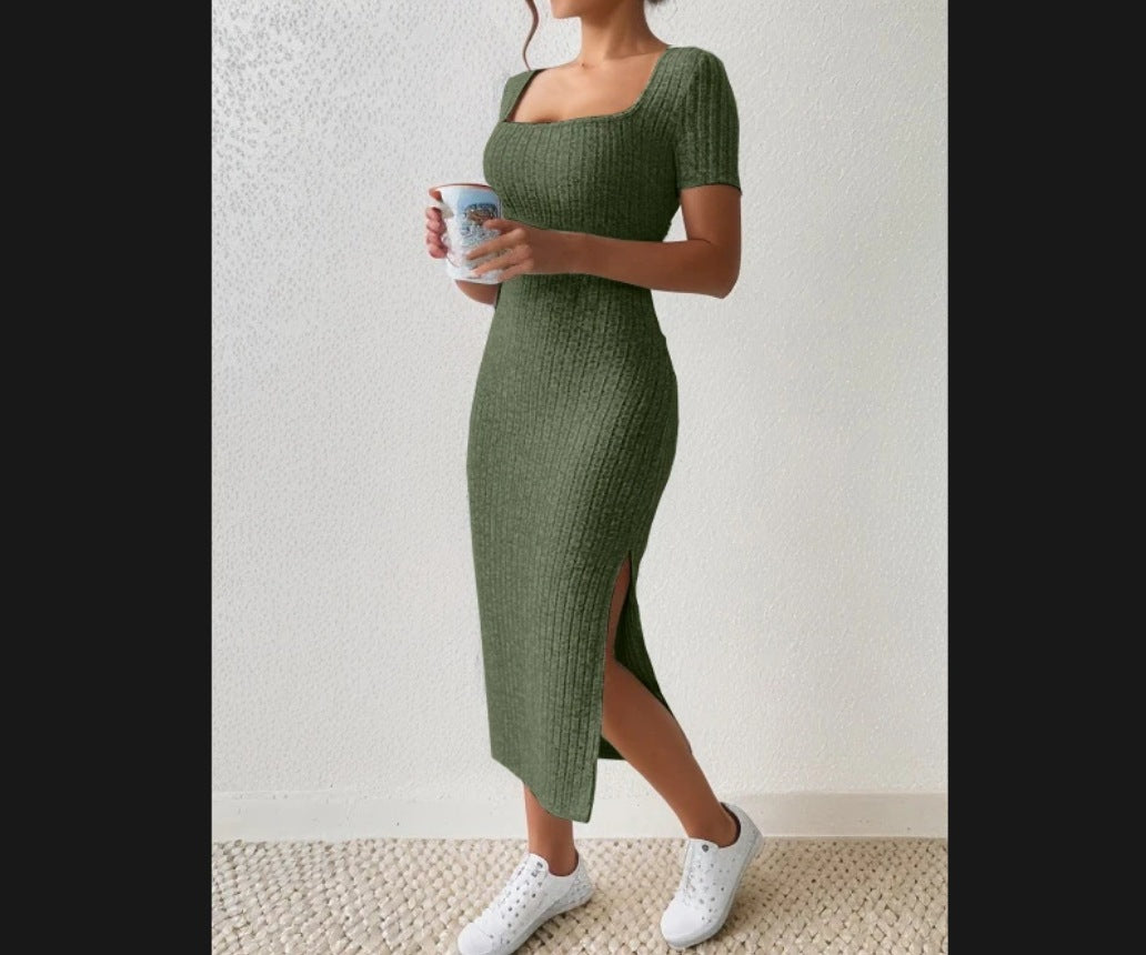 Damen Figurbetontes Maxikleid mit seitlichen Schlitzen und elastischem Material Heidi-Mode