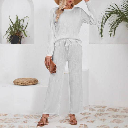 Damen lässiges Jogginganzug mit strukturiertem Material und hohem Bund Heidi-Mode