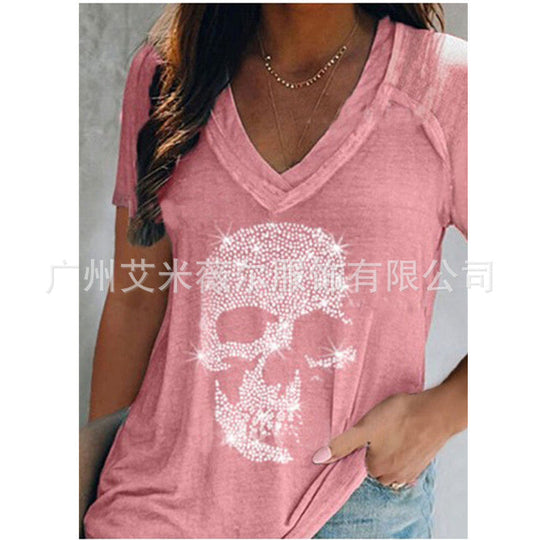 Heidi-Mode | Lässiger Kurzarm-Pullover Tiefe V-Ausschnitt T-Shirt