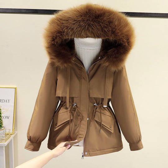 Damen Winterjacke mit funktionalem Reißverschluss und abnehmbarem Kunstpelzkragen Heidi-Mode