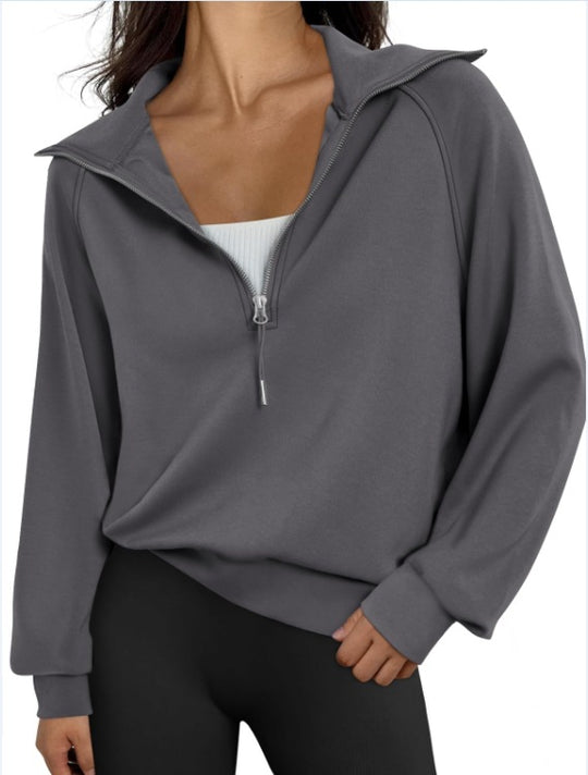 Damen lässiger Sweatpullover mit hohem Kragen und Reißverschluss Heidi-Mode