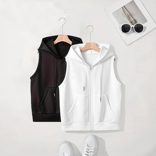Damen sportliche Kapuzenweste mit Reißverschluss und praktischen Taschen Heidi-Mode