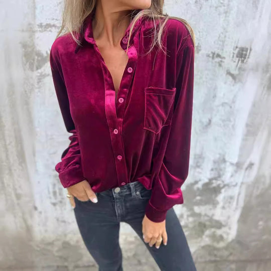 Damen Elegante und glänzende Bluse aus Samt Heidi-Mode