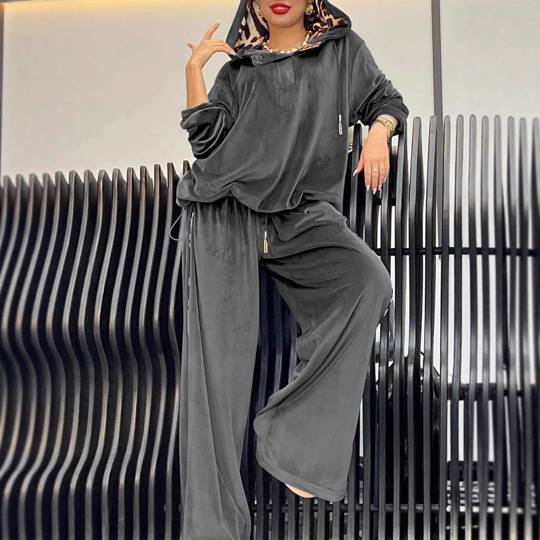 Damen Freizeit-Hosenset aus weichem Velours Heidi-Mode