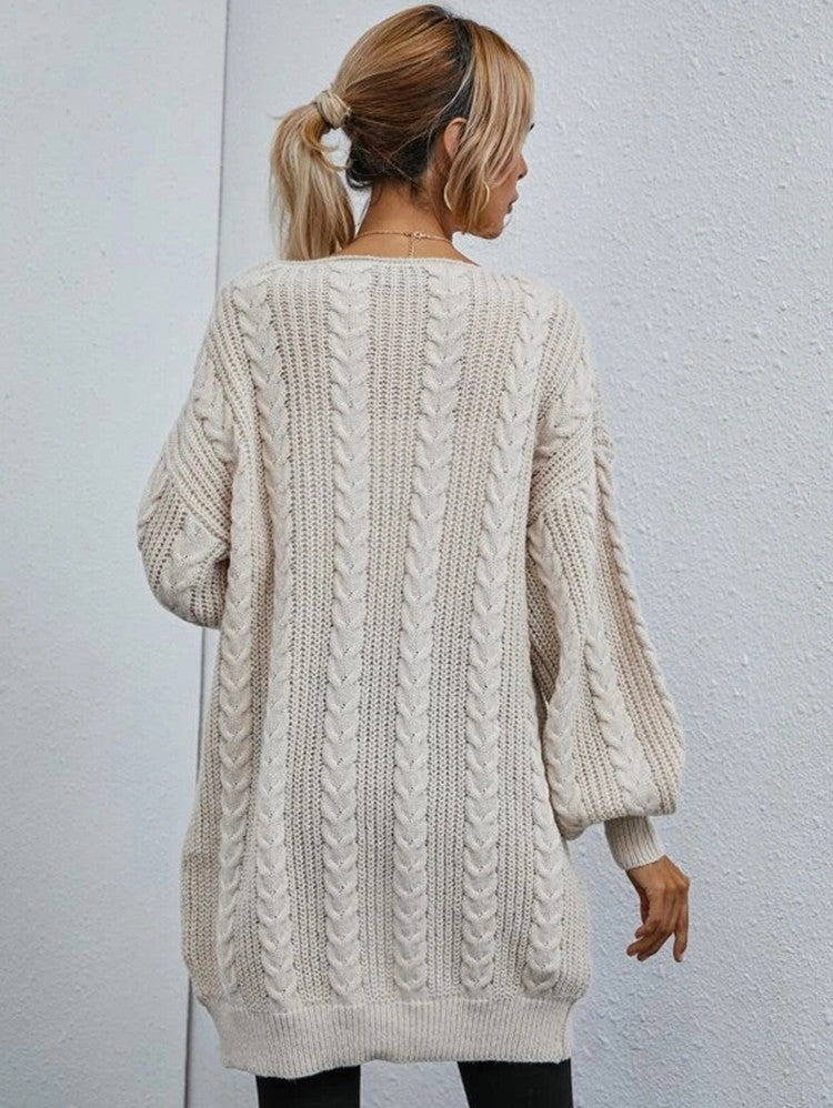 Damen Grobstrick Cardigan mit lässigem Oversize-Schnitt und raffiniertem Zopfmuster Heidi-Mode