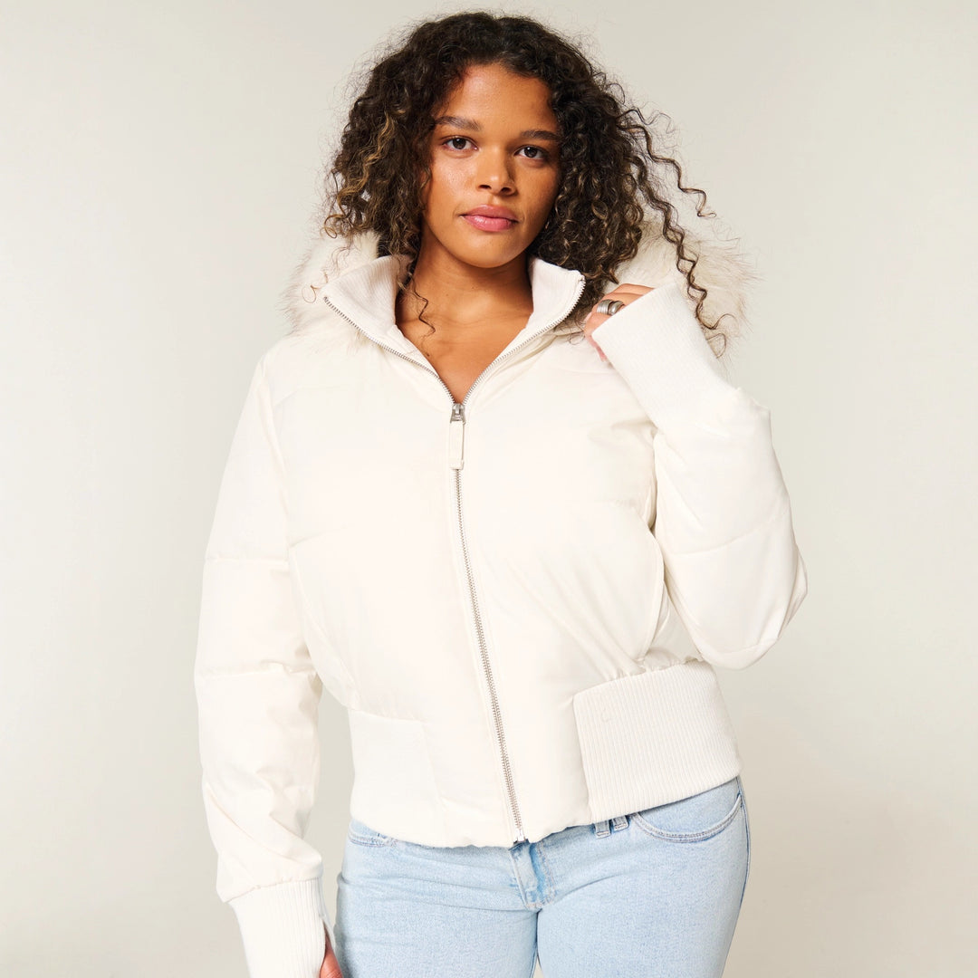 Damen Gestepptes Winterjacke mit abnehmbarer Kapuze und elastischen Bündchen Heidi-Mode