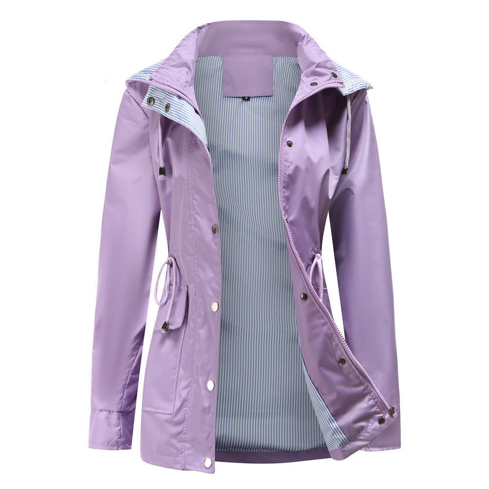 Damen Wetterfeste Regenjacke mit verstellbarem Kapuzenkragen und Taillenzug Heidi-Mode
