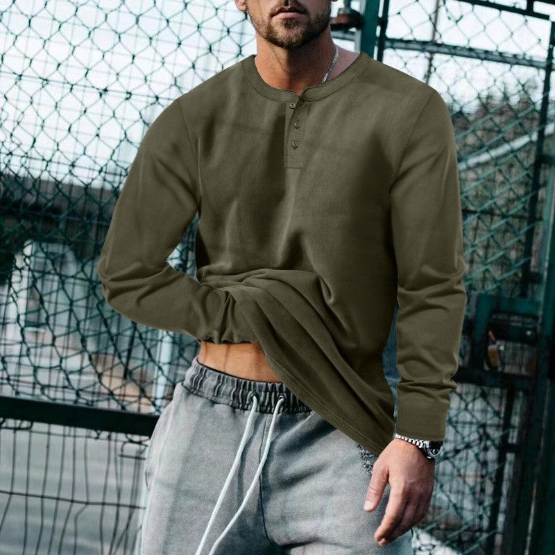 Herren lässiges Langarmshirt mit Knopfleiste und weichem Material Heidi-Mode