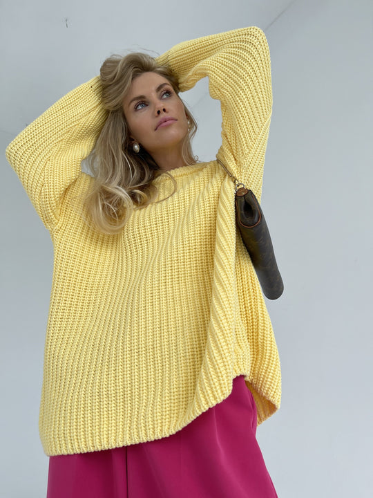Damen lässiger Strickpullover mit strukturierter Mascheninterpretation und weitem Schnitt Heidi-Mode