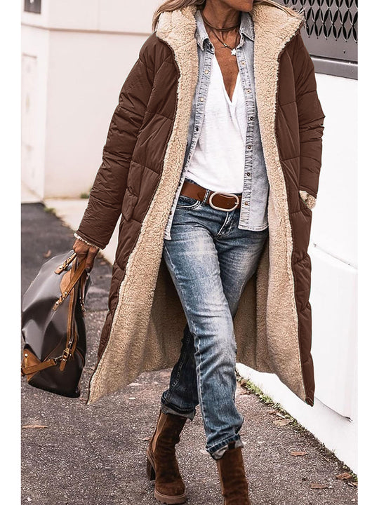 Damen modische Steppjacke mit großzügiger Kapuze und kuscheligem Innenfutter Heidi-Mode