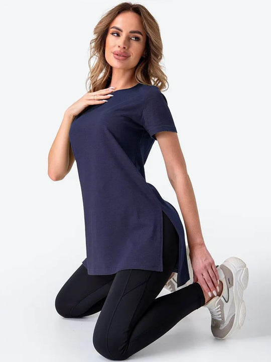 Damen Sportliches Longshirt mit seitlichen Schlitzen Heidi-Mode