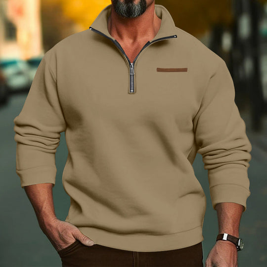 Herren Fleece-Hoodie mit modernem Reißverschluss und hohem Kragen Heidi-Mode