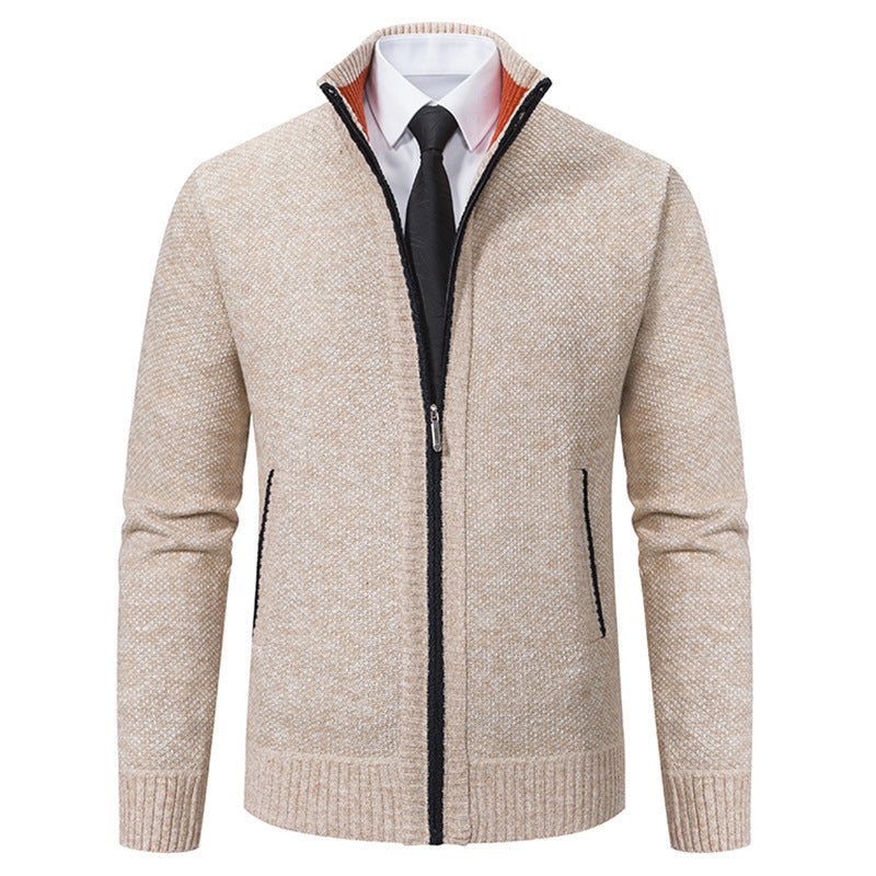 Herren elegante Strickjacke mit durchgehendem Reißverschluss und strukturiertem Design Heidi-Mode