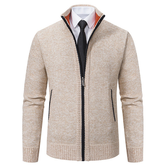 Herren elegante Strickjacke mit durchgehendem Reißverschluss und strukturiertem Design Heidi-Mode
