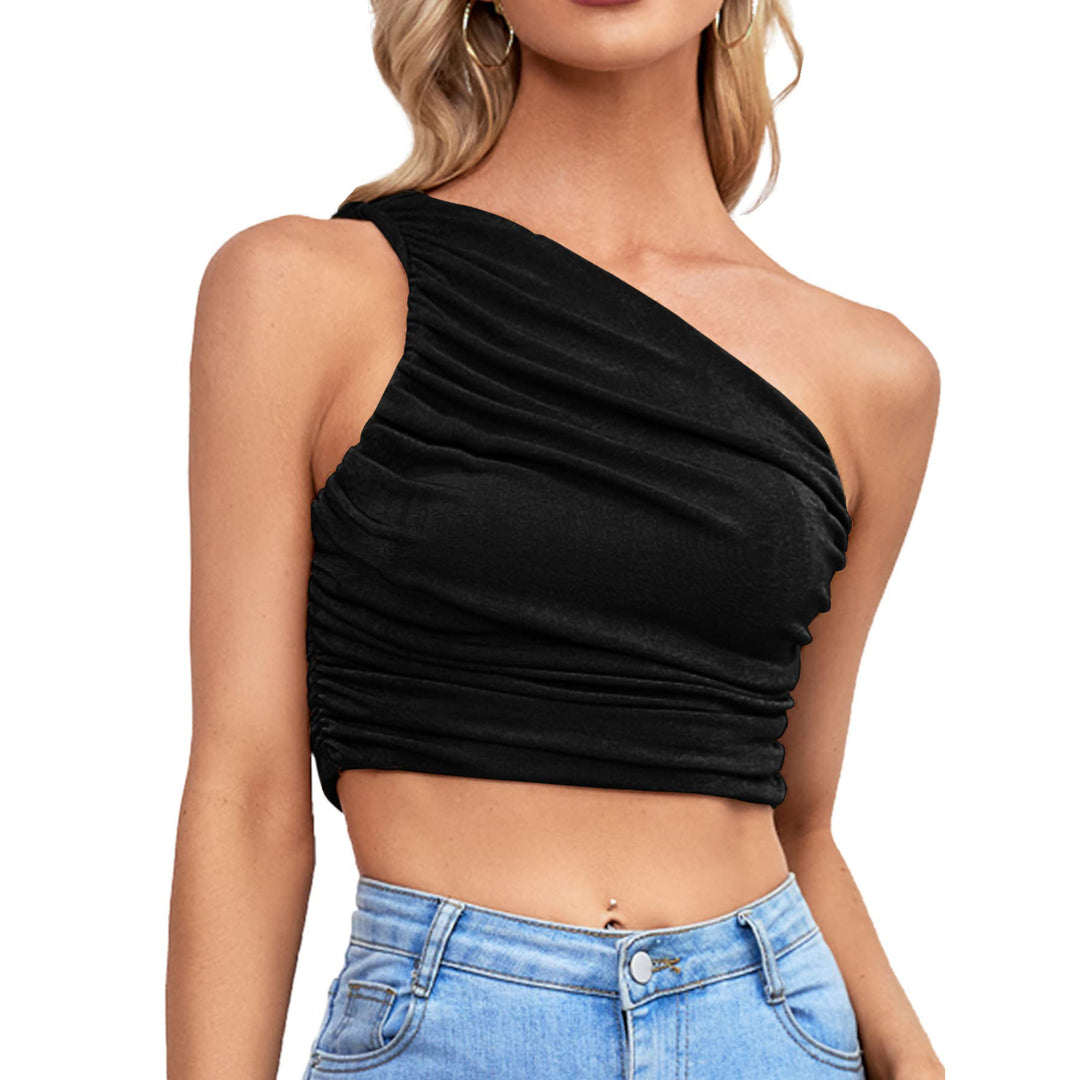Damen Asymmetrisches Cropped Top mit Raffung Heidi-Mode