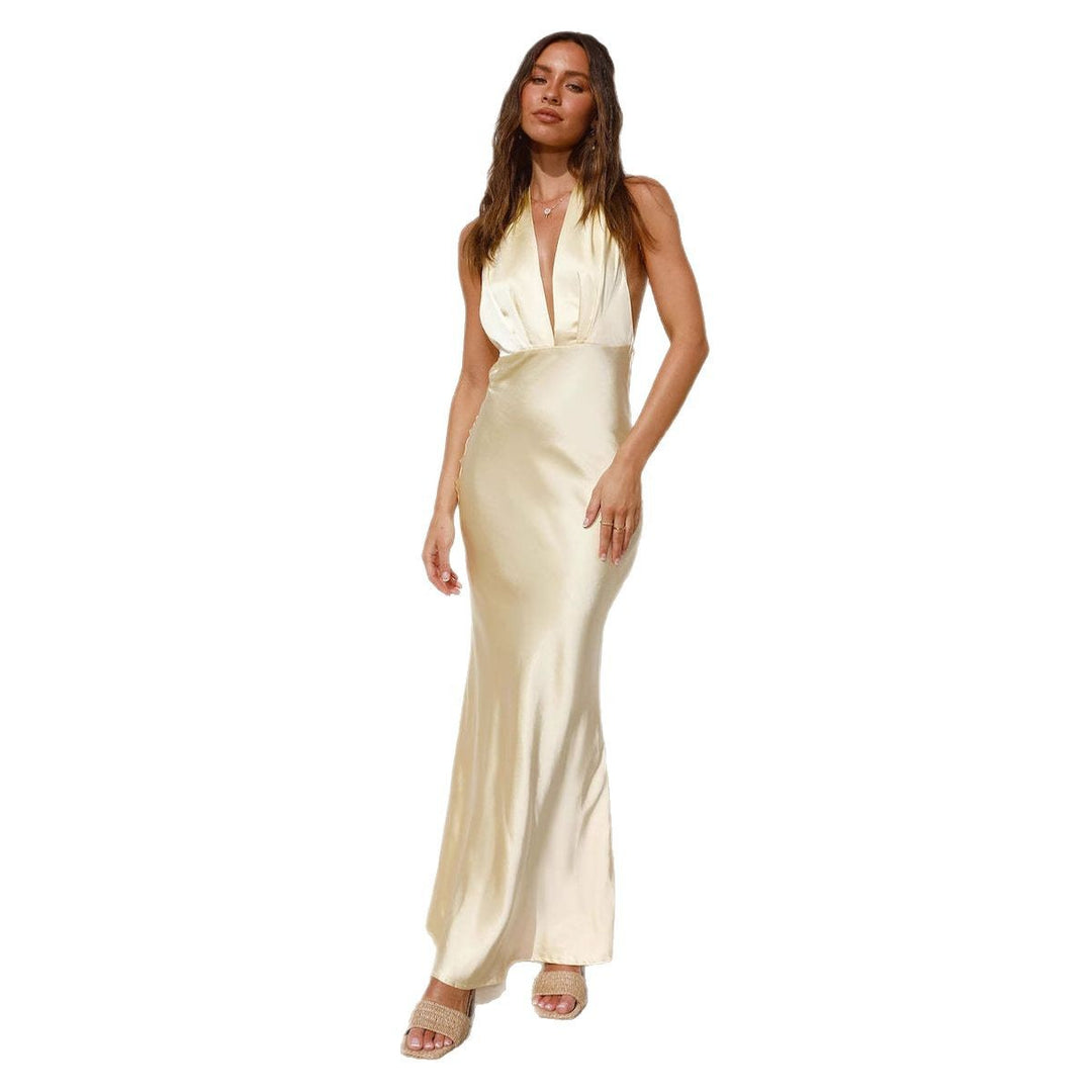Damen Elegantes Wickelkleid mit schimmerndem Satin-Oberteil und tiefem V-Ausschnitt Heidi-Mode