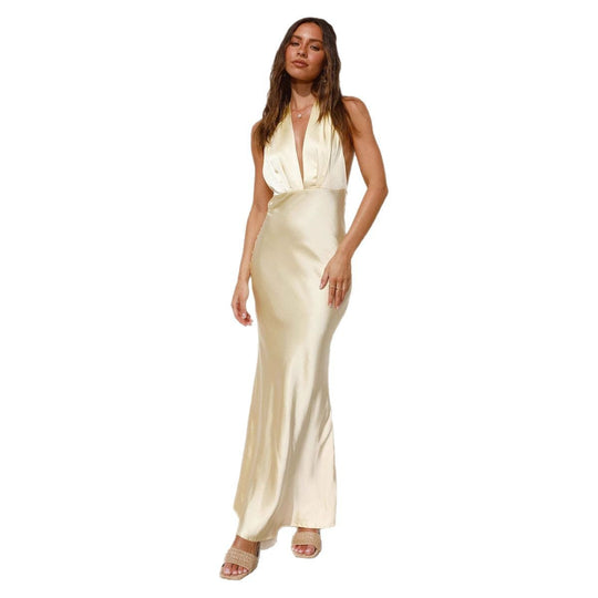 Damen Elegantes Wickelkleid mit schimmerndem Satin-Oberteil und tiefem V-Ausschnitt Heidi-Mode