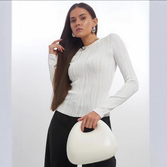 Damen Langarmshirt mit elegantem Rippenmuster Heidi-Mode