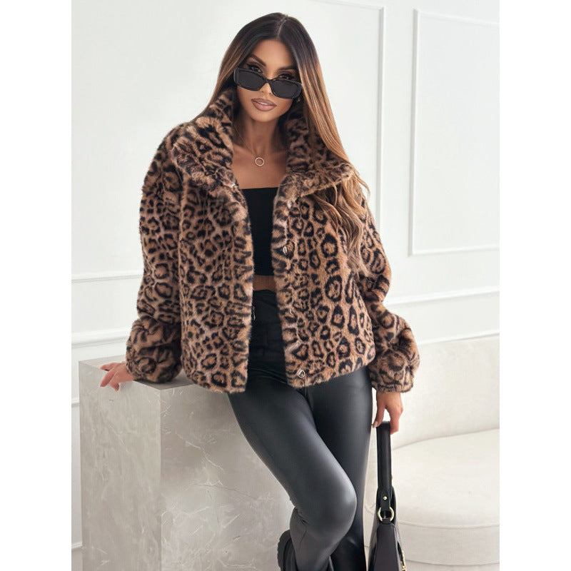 Damen Kunstpelz Leopardenmuster Jacke Heidi-Mode