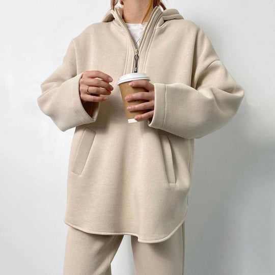 Damen lässiger Hoodie mit hochwertigem Reißverschluss und elastichem Bund Heidi-Mode
