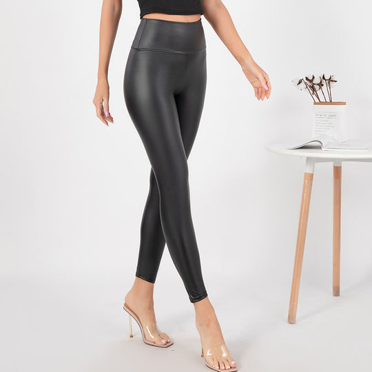 Damen Hochglänzende Leggings mit hohem Bund und formendem Schnitt Heidi-Mode