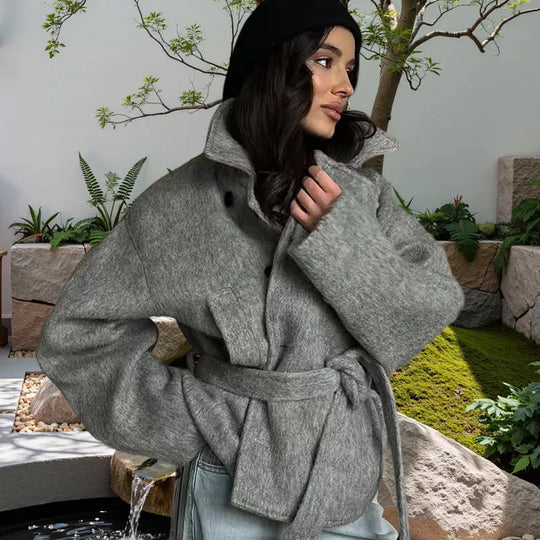 Damen Oversized Wollmantel mit Gürtel Heidi-Mode