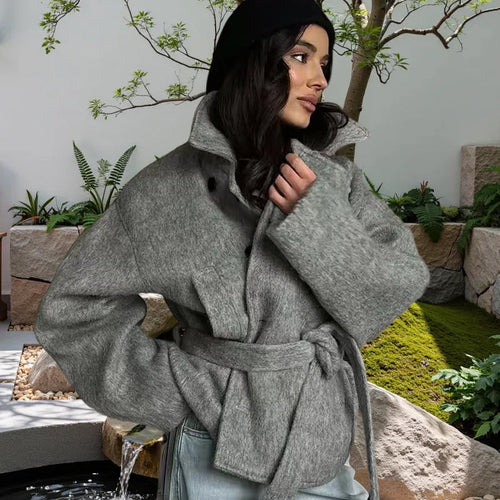 Damen Oversized Wollmantel mit Gürtel Heidi-Mode