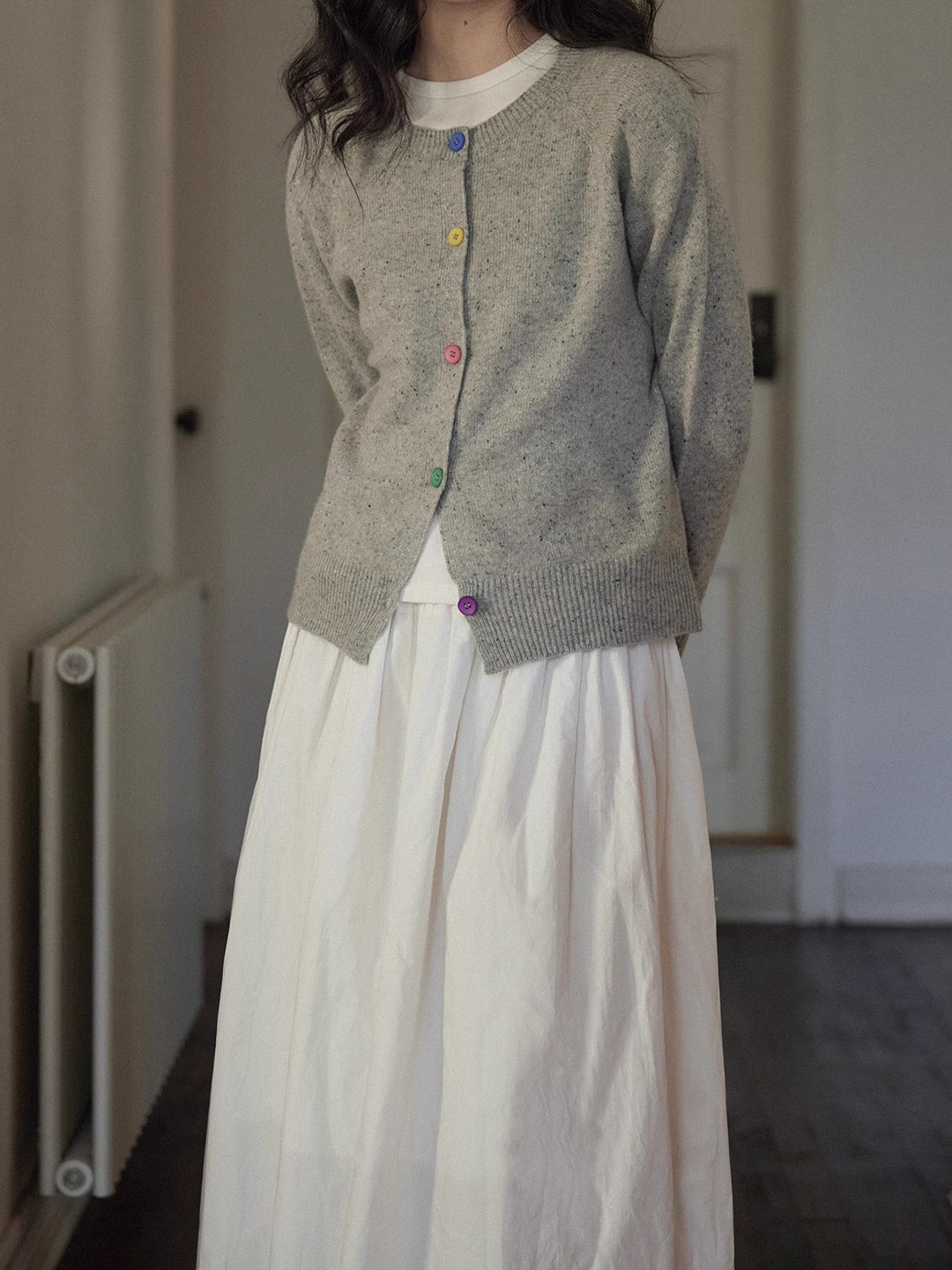 Damen Knopf-Front Strickjacke mit bunten Details Heidi-Mode